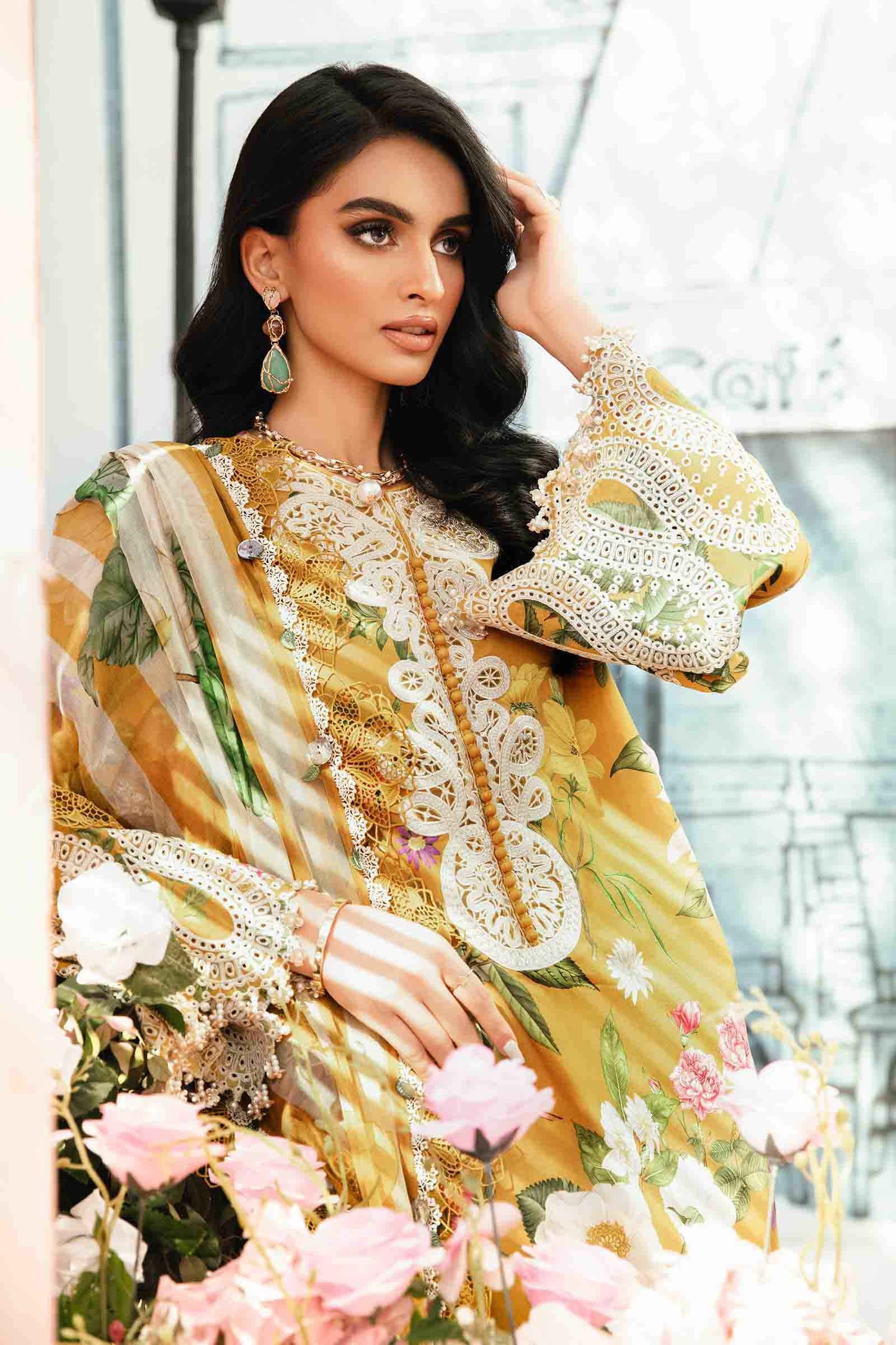 Maria B Digital Print Chiffon Duppata Golden 3pc