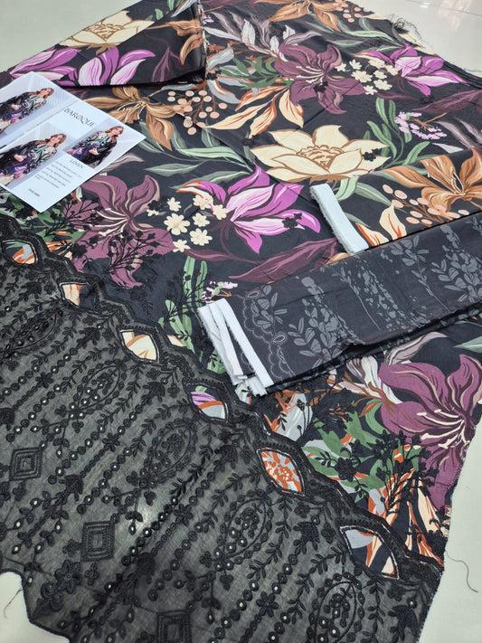 Baroque Print Linen 3pc Black Winter Collection 2025