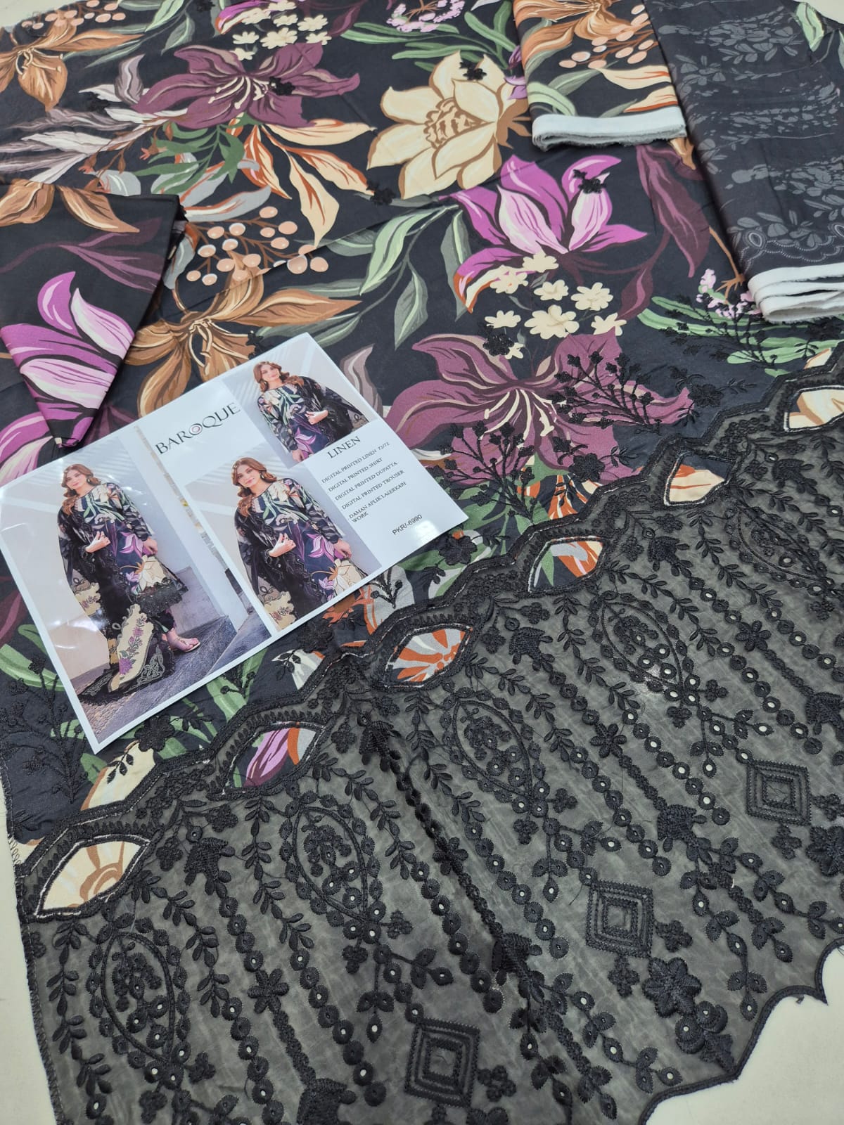 Baroque Print Linen 3pc Black Winter Collection 2025