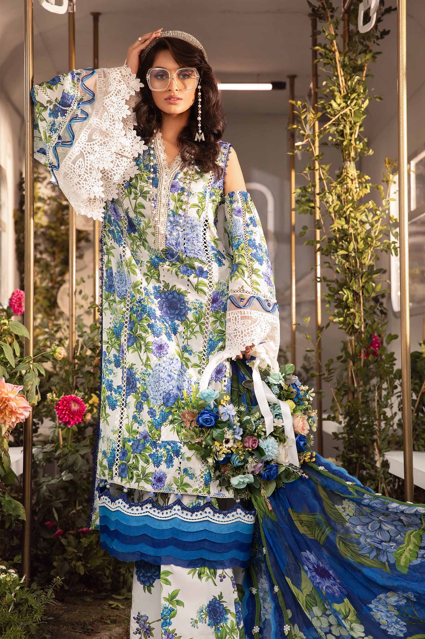 Maria B White & Blue Digital Emb New Arrival Lawn 3pc