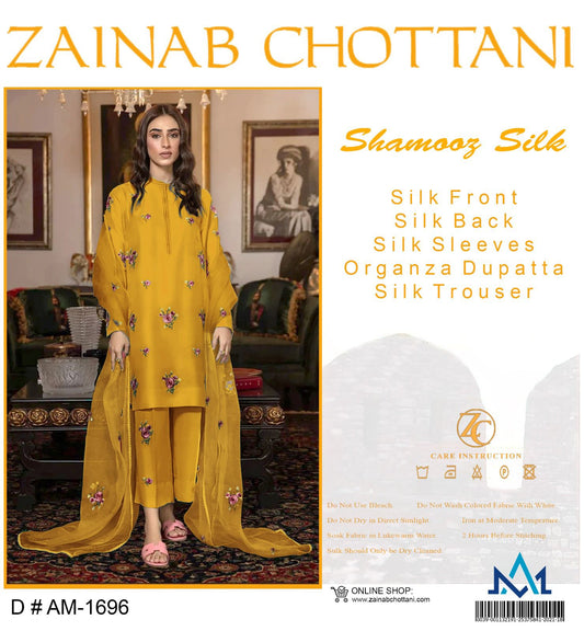 Zainab Chotyani Shamooz Silk 3pc Mustered